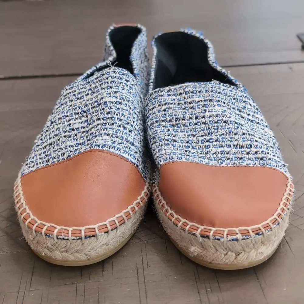 J. Mclaughlin Alexa Tweed and Leather Toe Espadrilles - Blue Cream Sz 9